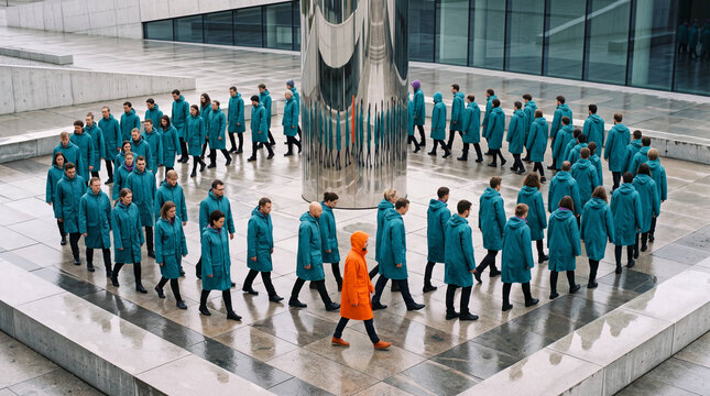 Individual Walking Against a Circular Crowd Formation