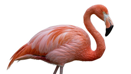 Vibrant pink flamingo with curved neck, isolated on transparent background © Maria