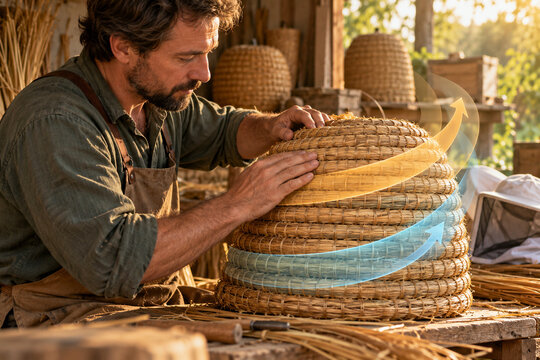 Beekeeper Artisan Shaping a Straw Hive Skep