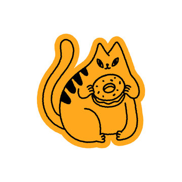 Vector Playful quirky doodle hand drawn illustration, animal mascot and character for coffee shop, cafe, food delivery, packaging, menus and stickers, line art cartoon logo design element,