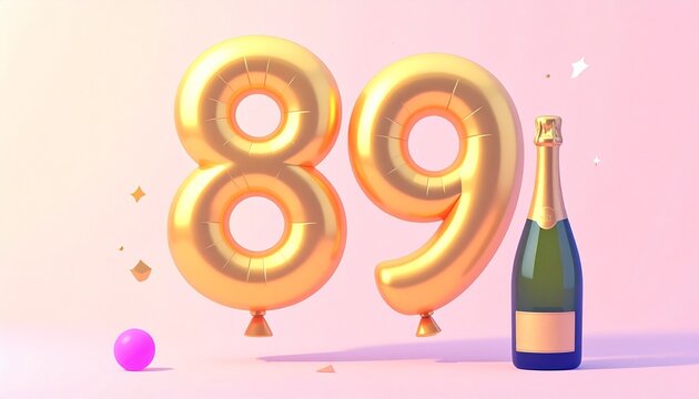 Birthday and Anniversary Celebration with Champagne and Gold Number 89 Balloon