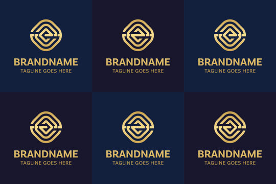 Letters AZE AEZ ZAE ZEA EAZ EZA Gold Logo Monogram Set