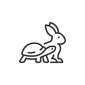 Tortoise and hare, linear icon. Persistence, competition and slow versus fast progress. Line with editable stroke.
