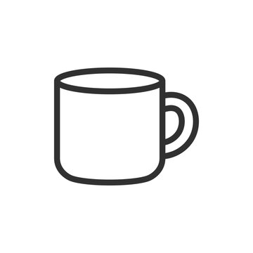 Coffee mug, linear icon. Drinking cup for coffee, tea and other hot beverages. Line with editable stroke.