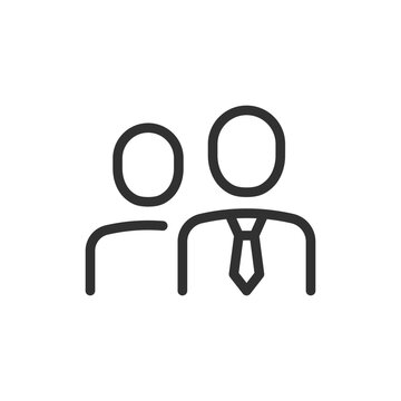 Two people with one wearing tie, linear icon. Business partnership, professional communication and corporate relationships. Line with editable stroke.