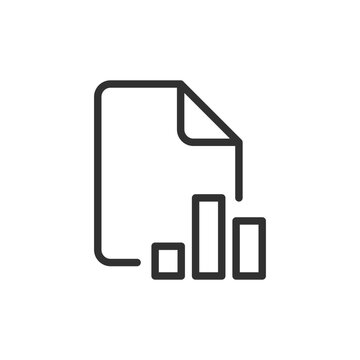 Document with bar chart, linear icon. Statistical reporting, business analytics and performance data visualization. Line with editable stroke.