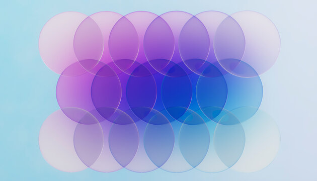 3D Overlapping Glass Circle Pattern with Violet and Electric Blue Gradient on Pastel Background