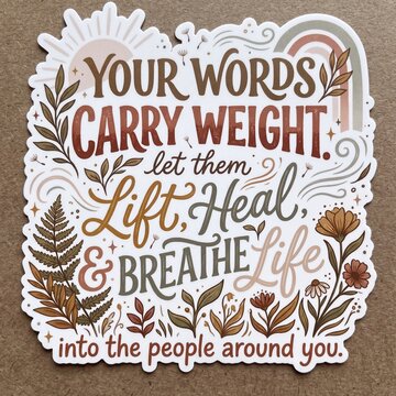 Inspirational Mental Health Quote Sticker with Boho Floral Botanical Elements and Hand Lettering