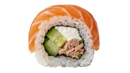 Fresh salmon sushi roll with cucumber and cream cheese, isolated on transparent background © Denis