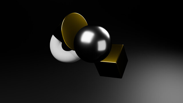 Abstract christmas geometry with gold spheres and white forms