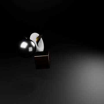 Abstract christmas geometry with gold spheres and white forms