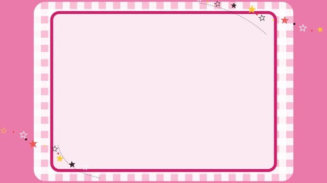 Animated pink pastel checkered frame template with sparkling star accents for social media