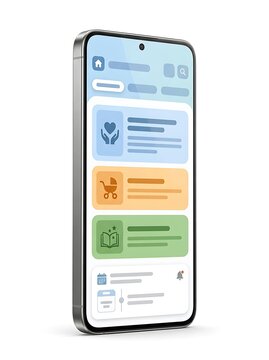 Modern smartphone displaying colorful mobile application interface on