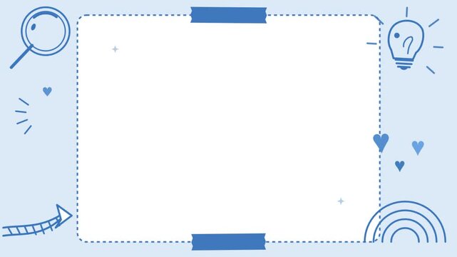 Blue doodle frame animation with educational icons and copy space