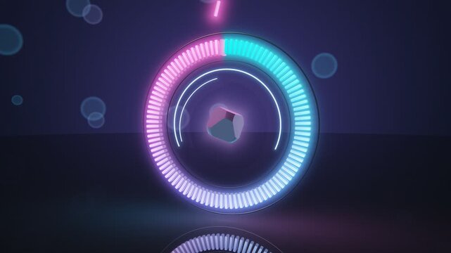 3D Futuristic Neon Loading Progress Ring Stuck At 99 Percent Final Block Failing To Fit Glitch