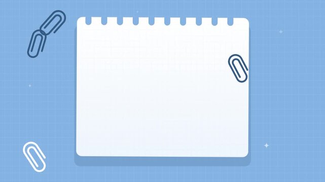 Animated paper notepad with clips on blue grid background for design