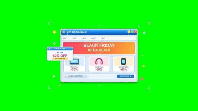 Black Friday Sale Banner Animation with Classic UI on Green Screen Background