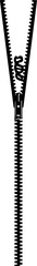 Black and white vector illustration of an open zipper track with pull slider isolated on white background © FATIMA