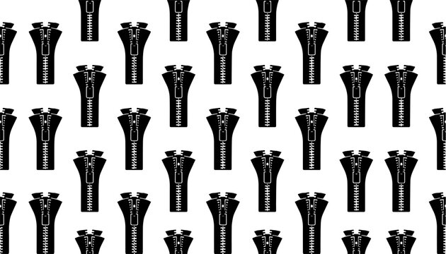 Black and white zipper seamless pattern vector design with repeating zipper icons on white background