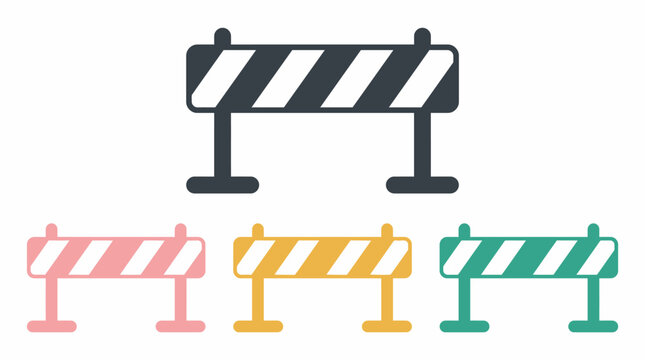 Construction Road Barrier Icon Set &ndash; Striped Safety Barricades in Four Colors Vector Illustration.