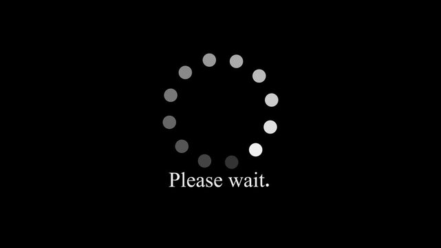 Loading spinner animation with please wait text, minimalist digital progress indicator for web and app interface