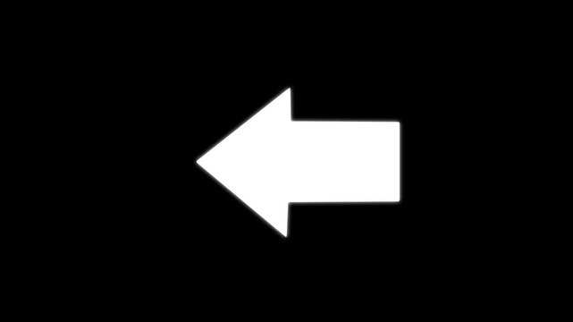 Minimalist left arrow animation, white directional sign on black background, navigation pointer