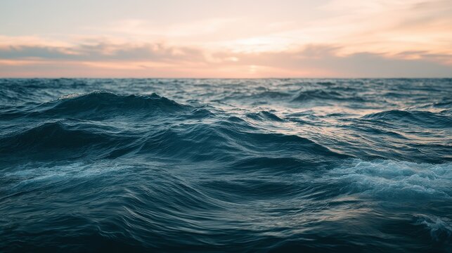 Open ocean twilight concept of vastness and freedom selective focus adventure spirit theme ethereal Double exposure endless sea backdrop. 