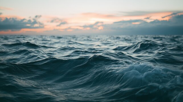 Open ocean twilight concept of vastness and freedom selective focus adventure spirit theme ethereal Double exposure endless sea backdrop. 