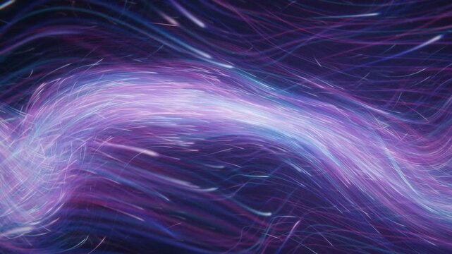 3D Flow Field Lines Glowing Streamlines River with Traveling Light Pulses and Depth of Field