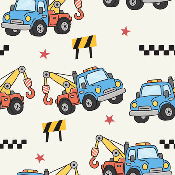 tow truck seamless pattern vector illustration for kids fabric, apparel, wrapping paper, and wallpaper design