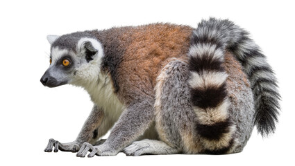 Ring-tailed lemur with striped tail sitting, isolated on transparent background © Alexa