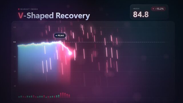 V Shaped Recovery Stock Market Chart Animation with Sharp Crash and Rebound