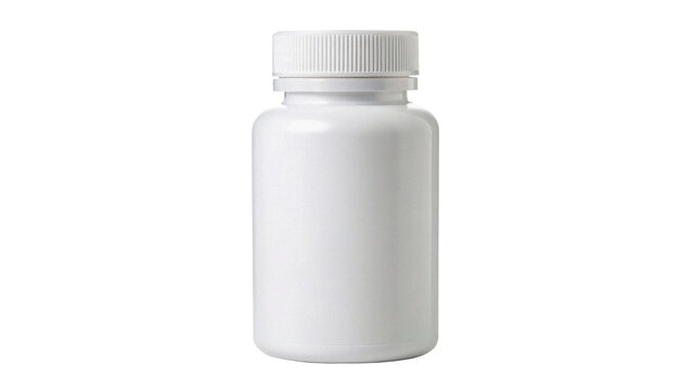 Blank white plastic medicine bottle isolated on a dark background