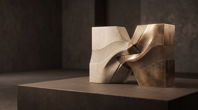 Abstract wooden sculpture on display