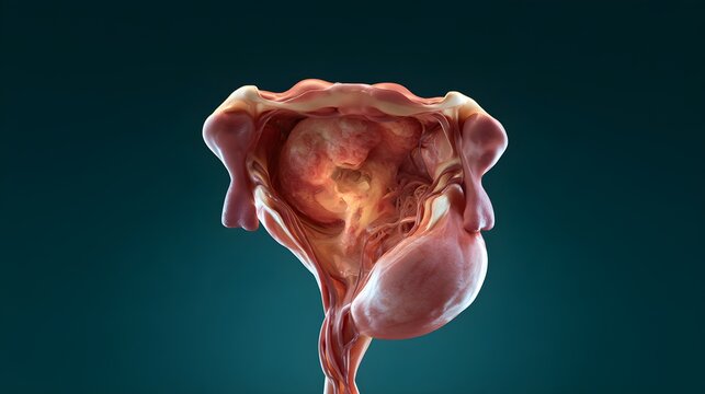 Uterus with fibroids in female reproductive system
