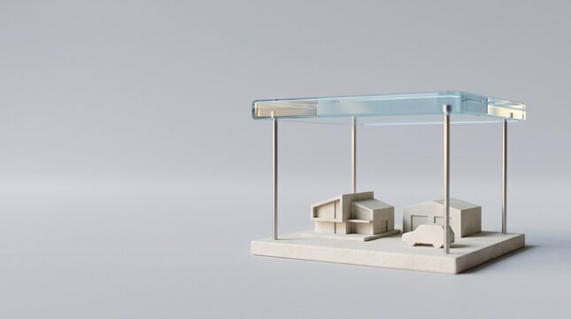 Modern glass canopy over minimalist house model