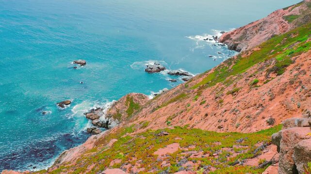 Steep Cliffs Above The Sea Lion Overlook on The Pt. Reyes Lighthouse Trail, Pt. Reyes National Seashore, California, USA