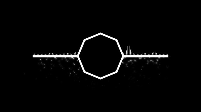 White octagon soundwave bar star sparkle black background digital music equalizer graphics.