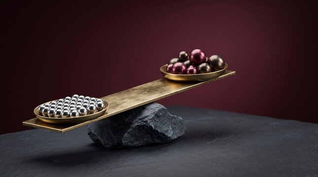 Balanced scale with black and silver beads