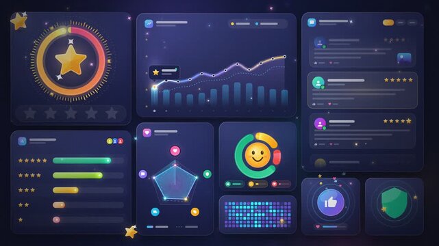 Customer Reviews and Star Ratings Statistics Dashboard Animated Rating Charts Review Cards Sentiment Analytics Seamless Loop