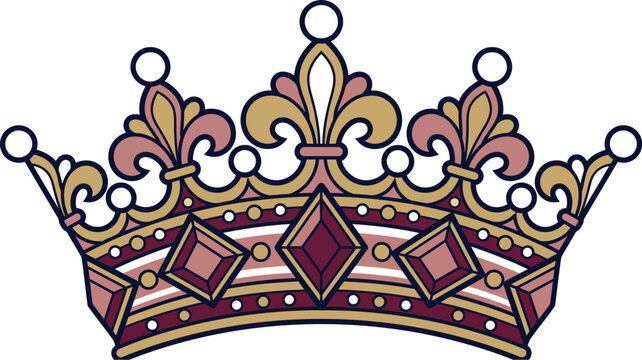 Detailed golden crown with ruby gems isolated on transparent background