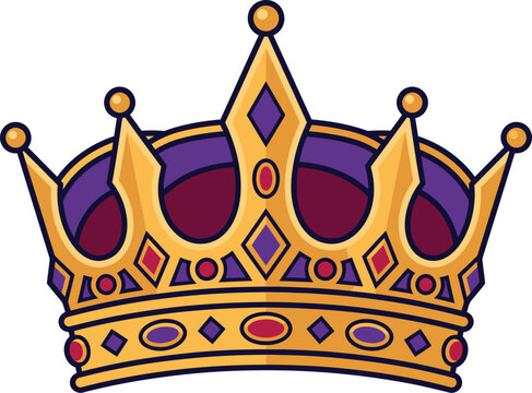 Colorful royal crown illustration with gems and gold details isolated on transparent background