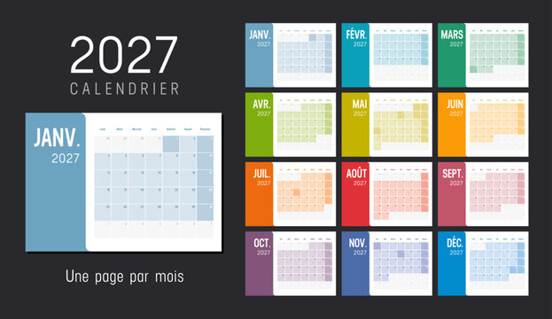 Calendrier Agenda 2027 couleur. Une page par mois.