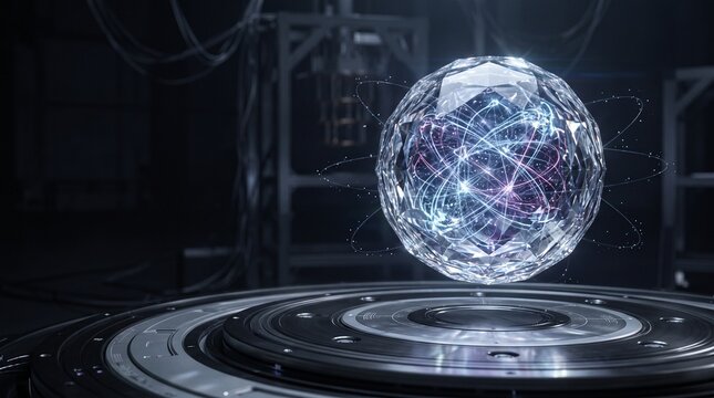 Floating futuristic orb with network lines