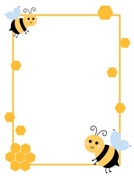 Yellow Rectangle Bee Frame with Honeycomb Details