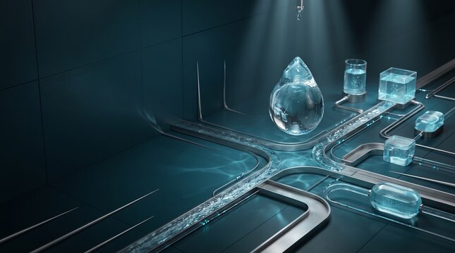 Futuristic medical droplet and vial illustration