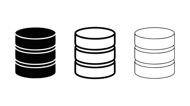 Vector illustration of database icon set, storage sign, vector illustration on a transparent background