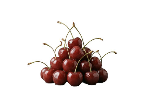 Maraschino Cherry Pyramid Isolated On Transparent Background, Glossy Red Cocktail Garnish Arranged In A Triangular Stack