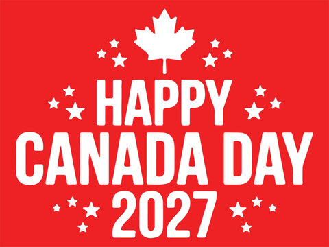 Happy canada day 2027 greeting with maple leaf