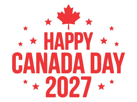 Happy canada day 2027 text with red maple leaf